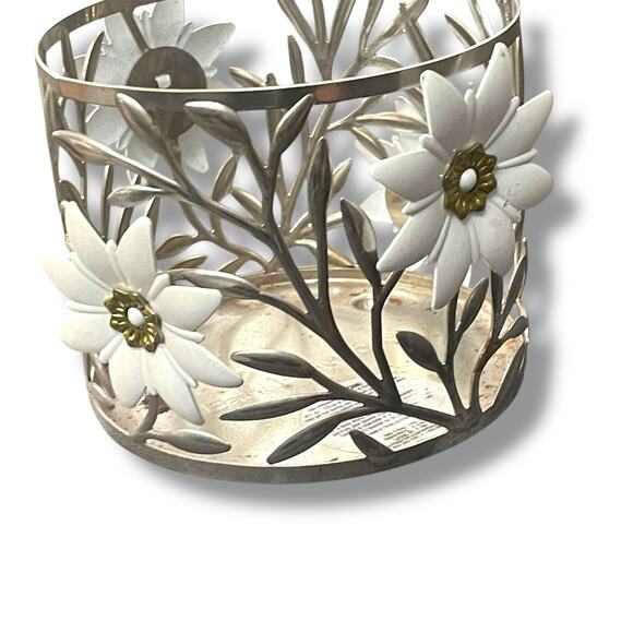 Bath & Body Works 3 Wick Holder Sleeve Wild Flower Metal Silver Gold White Decor - Picture 5 of 13